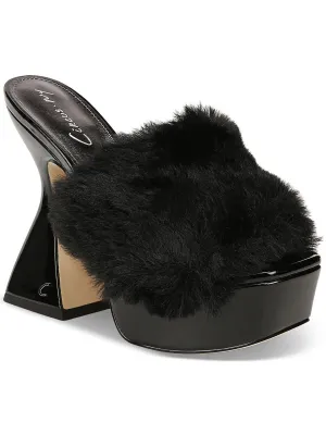 ABIGAL Womens Patent Faux Fur Platform Heels