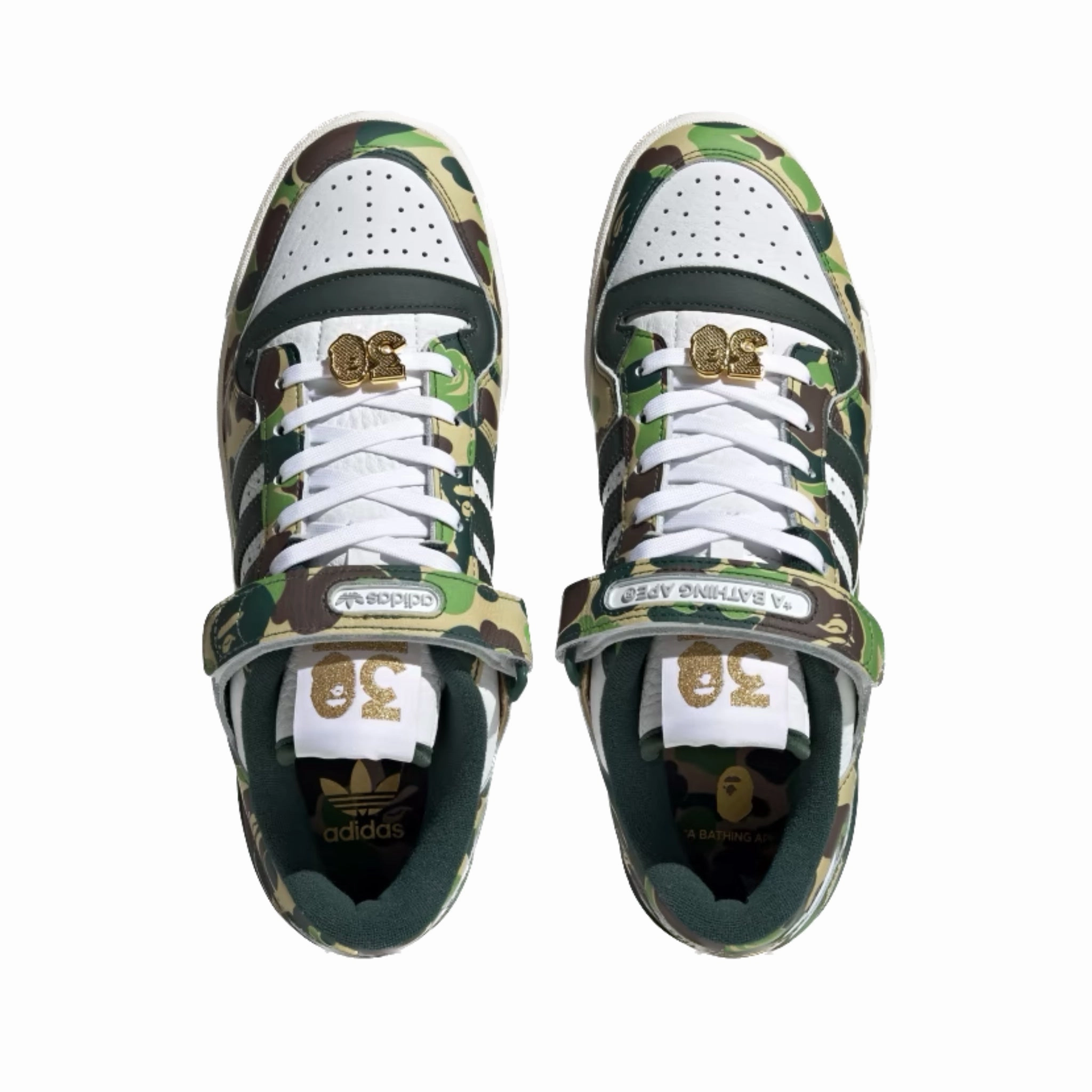 Adidas Forum 84 Low Bape 30th Anniversary Green Camo Cloud White Core White Metallic Gold Basketball Shoes