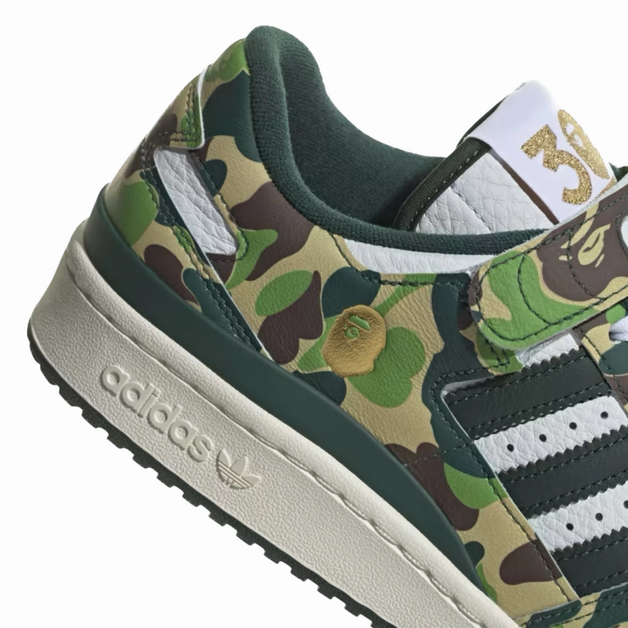 Adidas Forum 84 Low Bape 30th Anniversary Green Camo Cloud White Core White Metallic Gold Snowproof Outdoor Boots