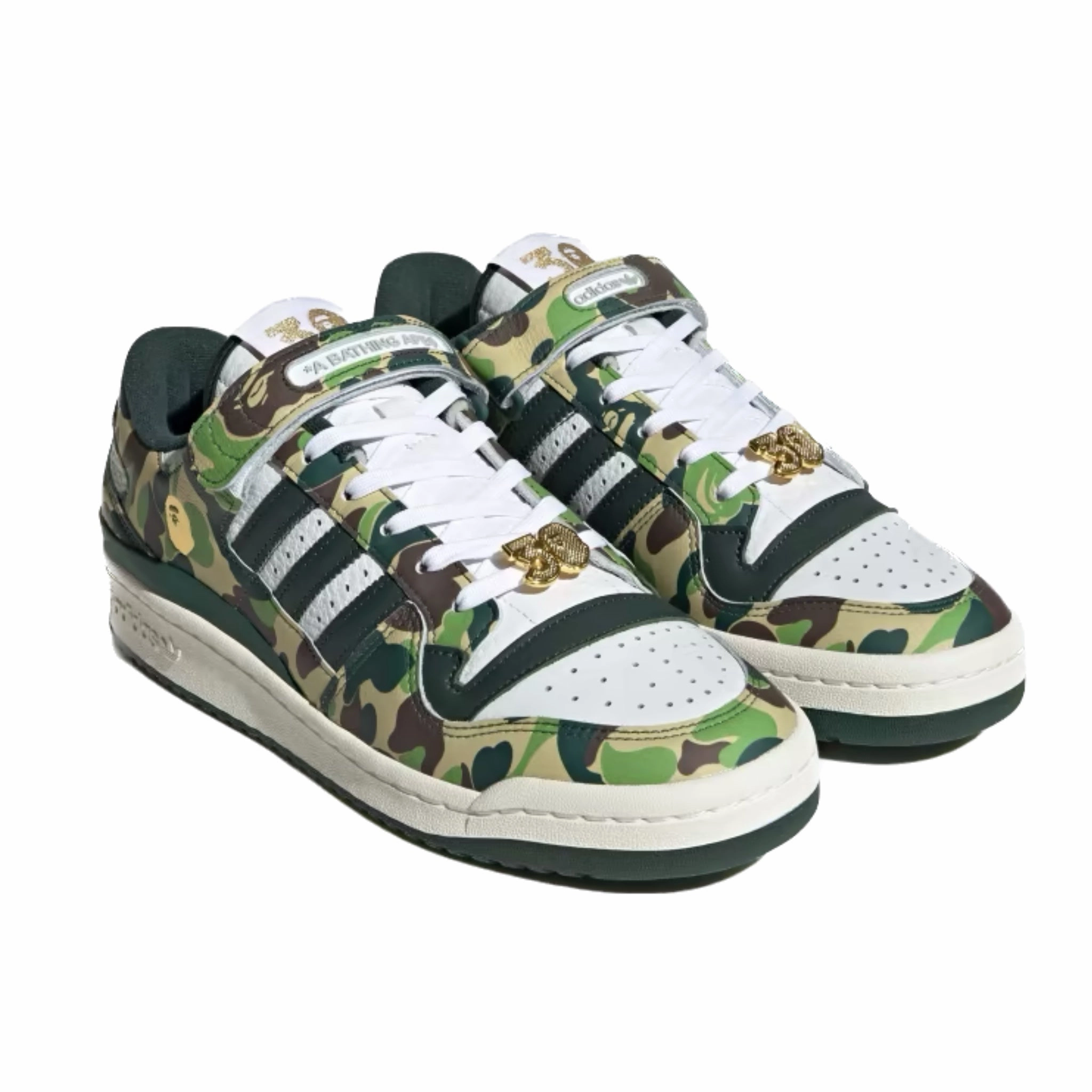 Adidas Forum 84 Low Bape 30th Anniversary Green Camo Cloud White Core White Metallic Gold Snowproof Outdoor Boots