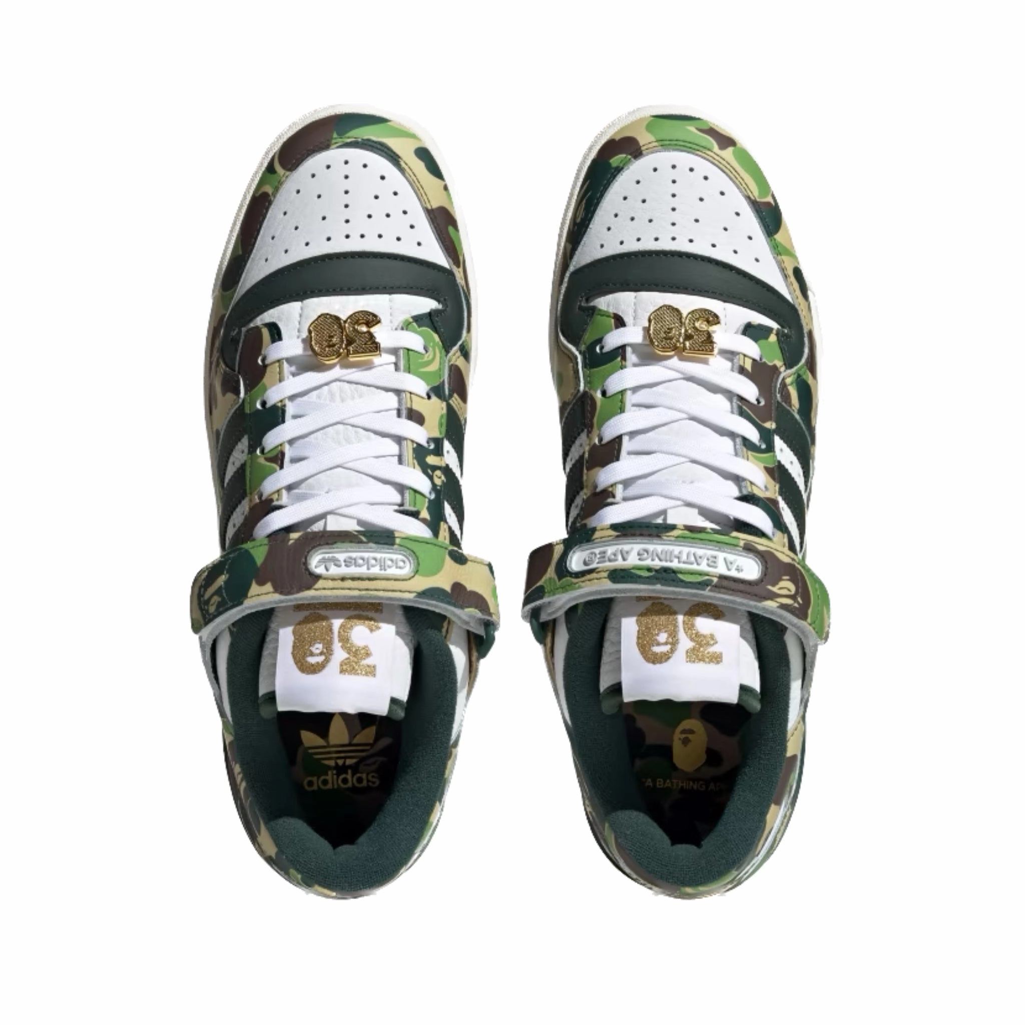 Adidas Forum 84 Low Bape 30th Anniversary Green Camo Cloud White Core White Metallic Gold Snowproof Outdoor Boots