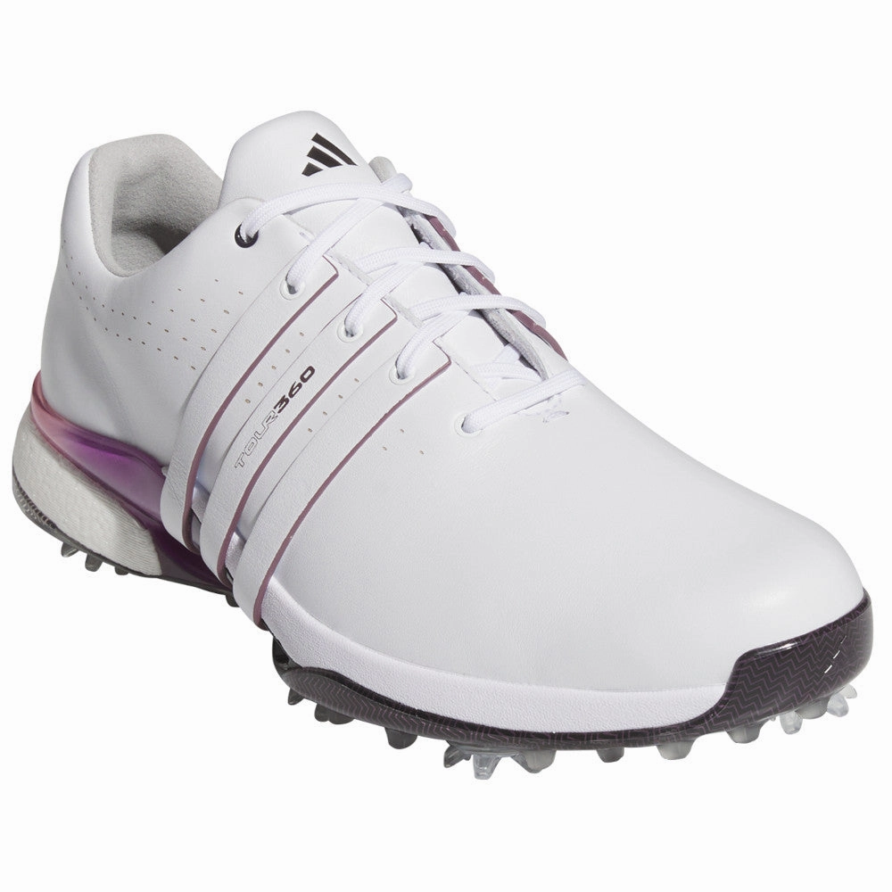 adidas Tour360 24 Spiked Waterproof Shoes - Ftwr White/Shadow Fig/Aurora Black Performance Golf Footwear