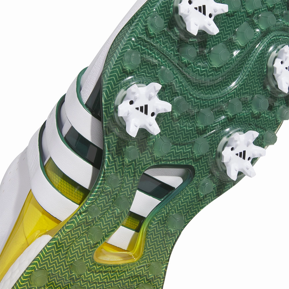 adidas Tour360 24 Spiked Waterproof Shoes - White/Collegiate Green/Yellow Performance Golf Footwear
