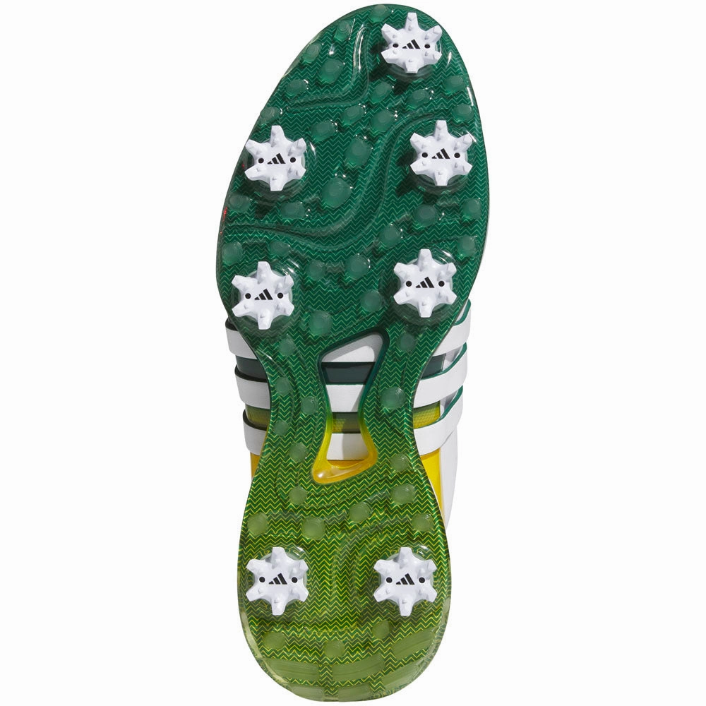 adidas Tour360 24 Spiked Waterproof Shoes - White/Collegiate Green/Yellow Performance Golf Footwear