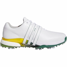 adidas Tour360 24 Spiked Waterproof Shoes - White/Collegiate Green/Yellow Adidas golf footwear options