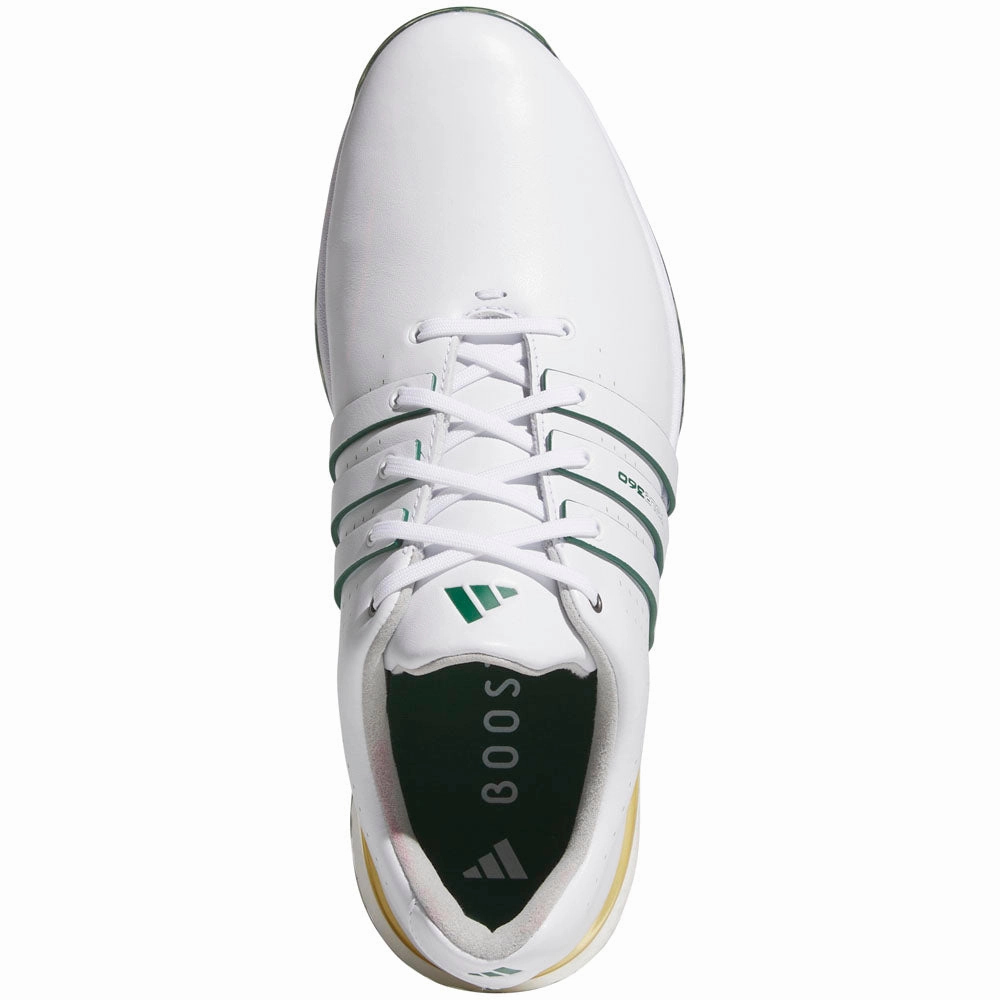 adidas Tour360 24 Spiked Waterproof Shoes - White/Collegiate Green/Yellow Performance Golf Footwear