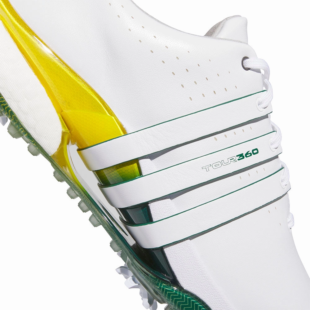 adidas Tour360 24 Spiked Waterproof Shoes - White/Collegiate Green/Yellow Performance Golf Footwear