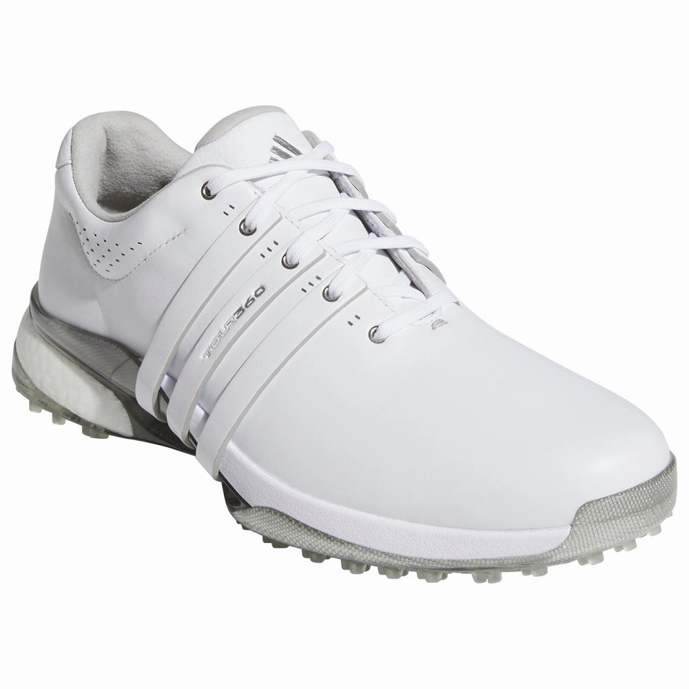 adidas Tour360 Spikeless Waterproof Shoes - White/White/Silver Metallic Performance Golf Footwear