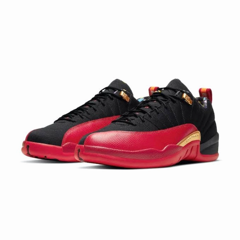Air Jordan 12 Retro Low Superbowl Black Varsity Red Gold Retro Sneakers