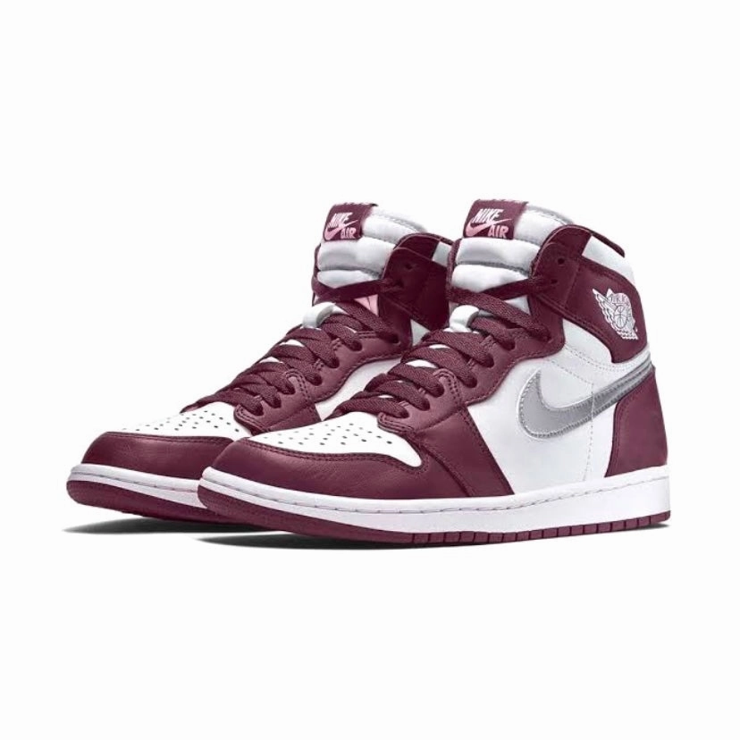Air Jordan 1 High Retro Bordeaux Metallic Silver White Retro Sneakers