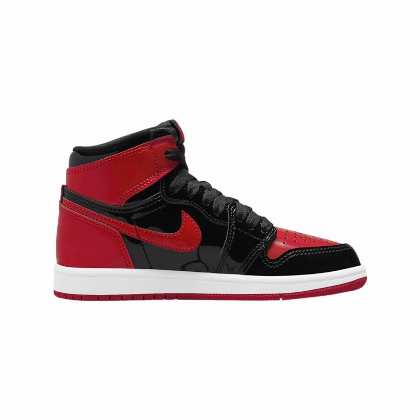 Air Jordan 1 High Retro GS Bred Patent Black Varsity Red White Retro Sneakers