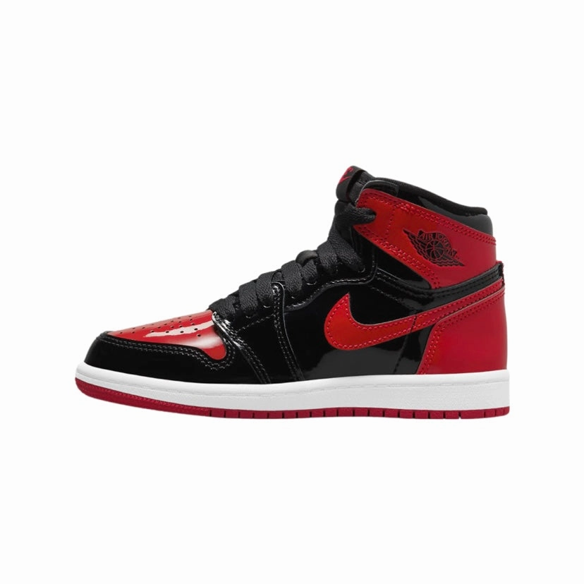 Air Jordan 1 High Retro GS Bred Patent Black Varsity Red White Retro Sneakers