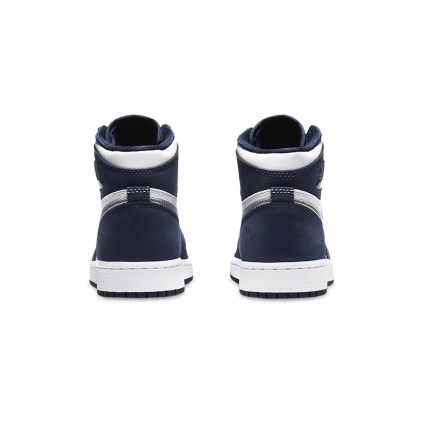 Air Jordan 1 High Retro GS Japan Obsidian White Metallic Silver Retro Sneakers