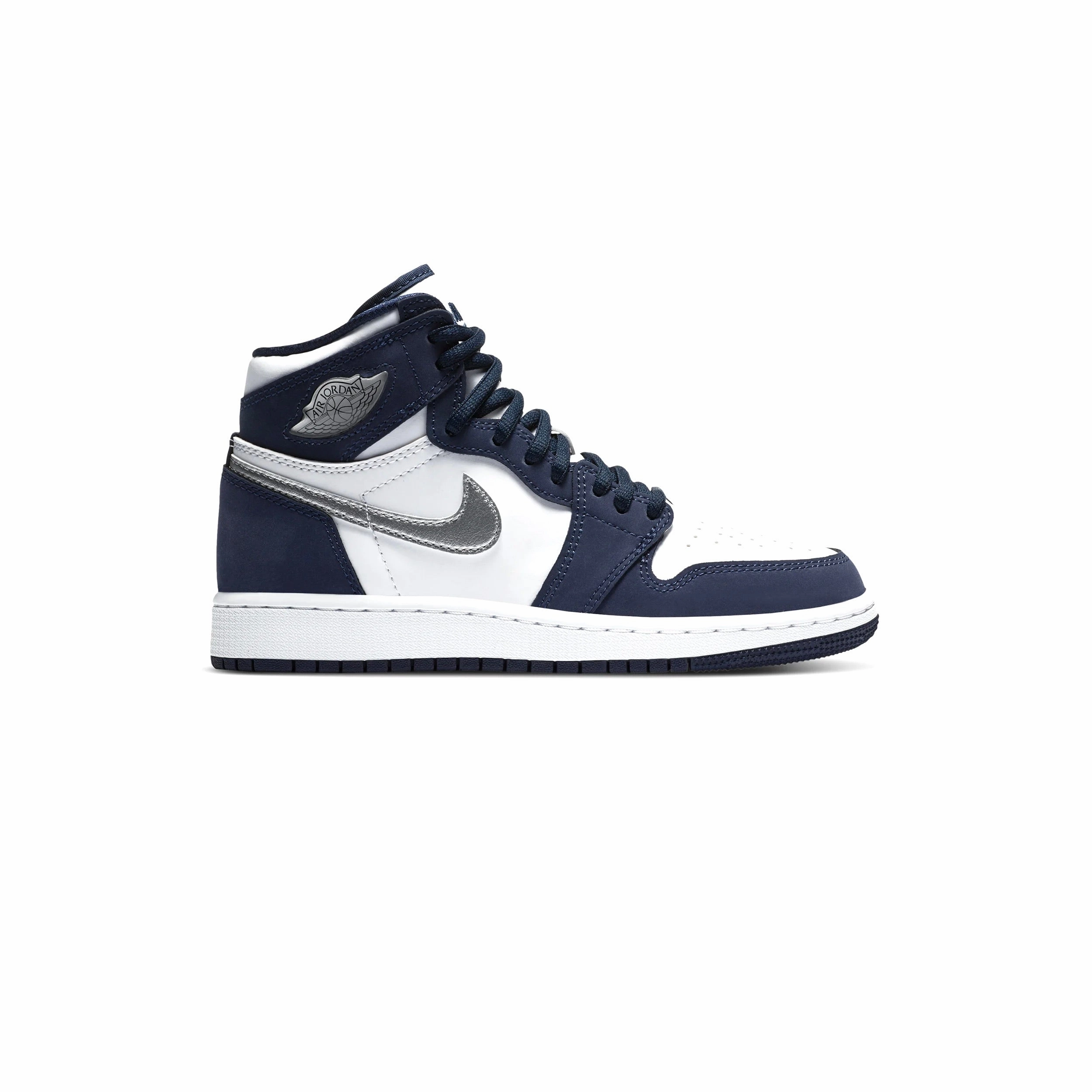 Air Jordan 1 High Retro GS Japan Obsidian White Metallic Silver Retro Sneakers