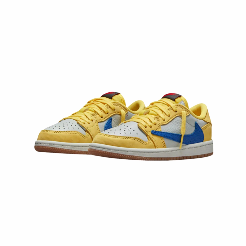 Air Jordan 1 Low OG (PS) Travis Scott Canary Racer Blue Light Silver Gum Medium Brown Basketball Shoes
