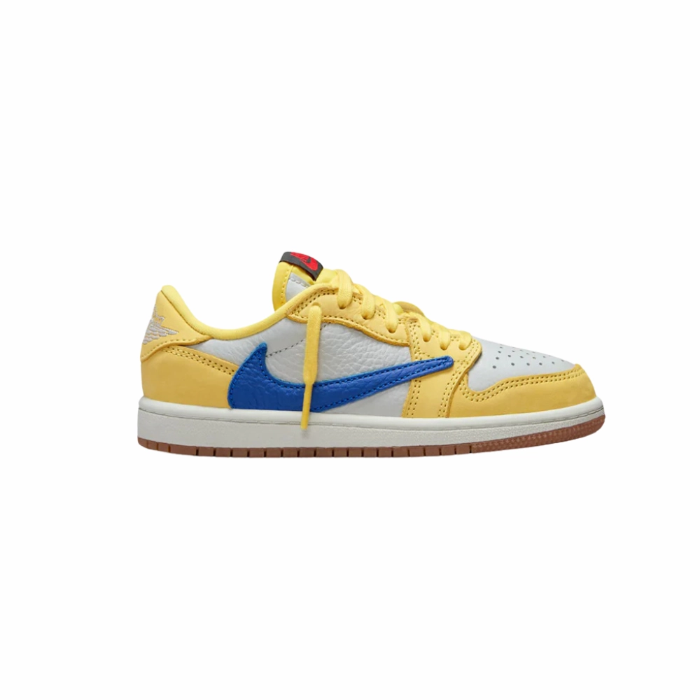 Air Jordan 1 Low OG (PS) Travis Scott Canary Racer Blue Light Silver Gum Medium Brown Basketball Shoes