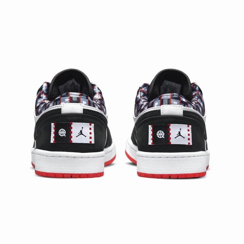 Air Jordan 1 Low Quai 54 White Black University Red Retro Sneakers