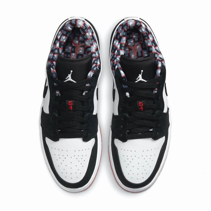 Air Jordan 1 Low Quai 54 White Black University Red Retro Sneakers