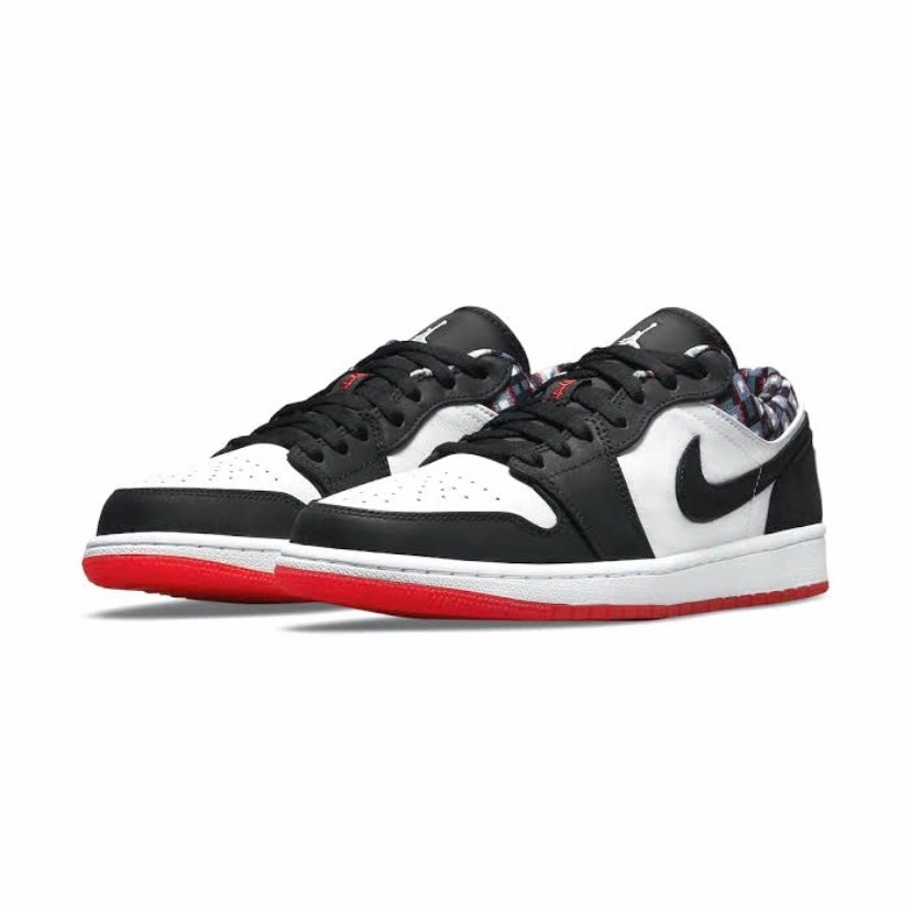 Air Jordan 1 Low Quai 54 White Black University Red Retro Sneakers