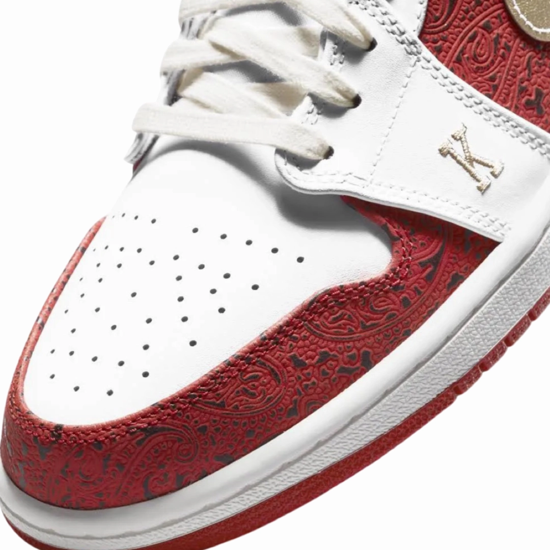 Air Jordan 1 Low Spades White Metallic Gold University Red Sail Basketball Shoes