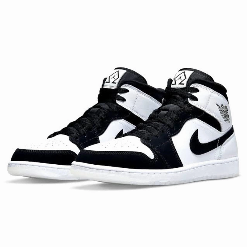 Air Jordan 1 Mid Diamond Black White Basketball Shoes