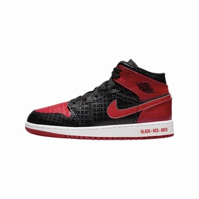 Air Jordan 1 Mid GS BRED Text Black Gym Red White Air Jordan basketball shoes with classic look