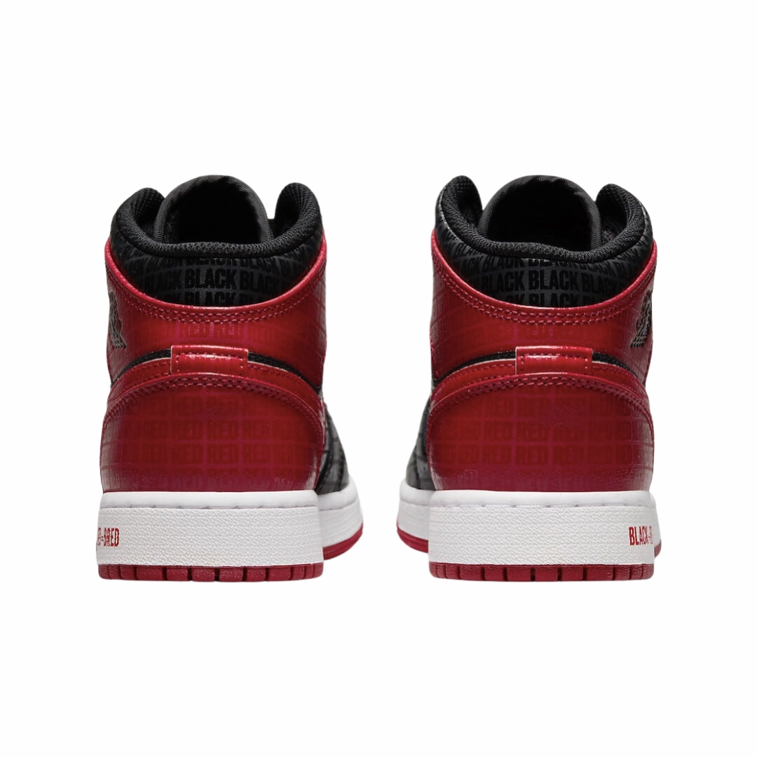 Air Jordan 1 Mid GS BRED Text Black Gym Red White Basketball Shoes