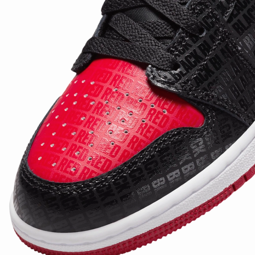 Air Jordan 1 Mid GS BRED Text Black Gym Red White Basketball Shoes