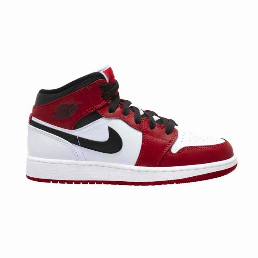 Air Jordan 1 Mid GS Chicago White Heel White Gym Red Black Retro Sneakers