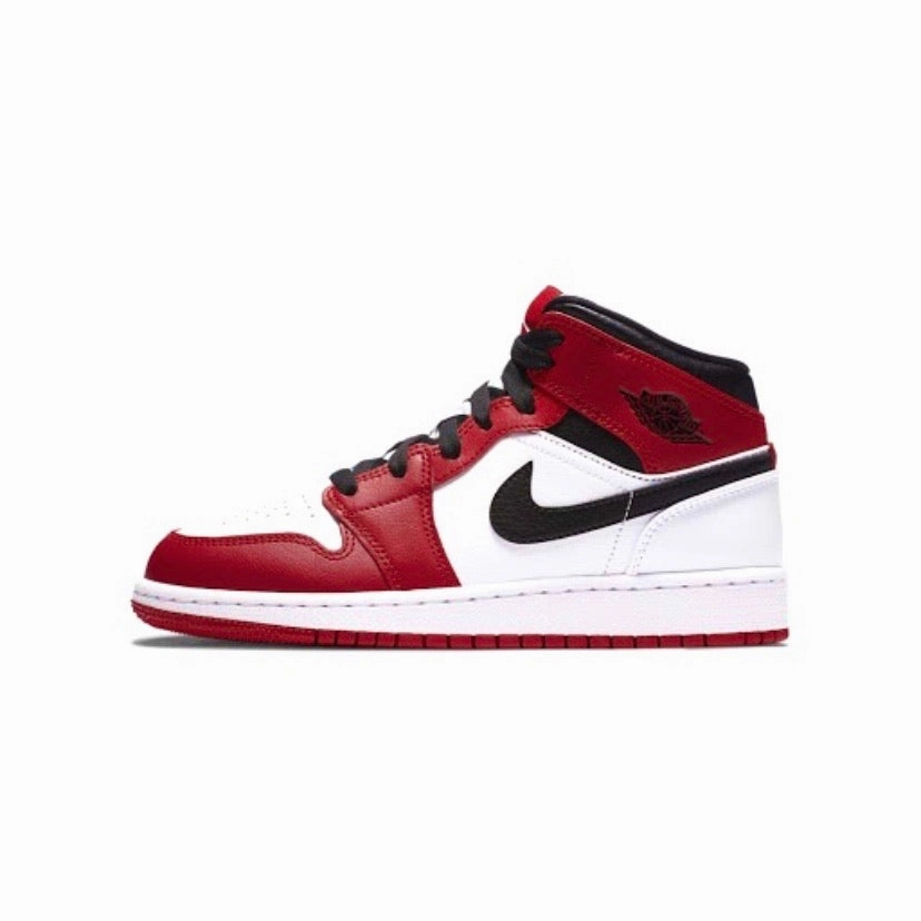 Air Jordan 1 Mid GS Chicago White Heel White Gym Red Black Retro Sneakers