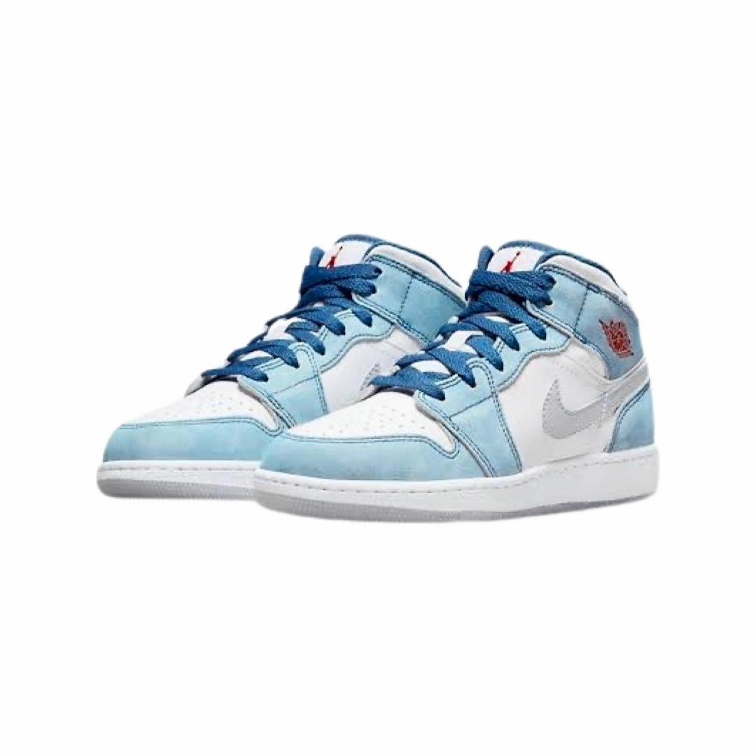 Air Jordan 1 Mid GS French Blue University Red White Basketball Shoes