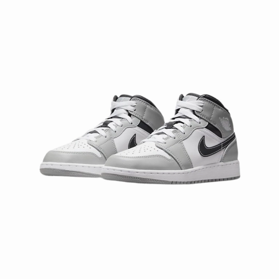 Air Jordan 1 Mid GS Light Smoke Grey Black White Basketball Shoes