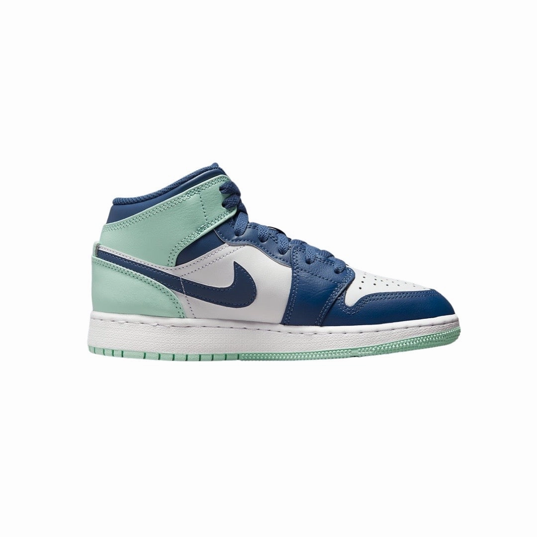 Air Jordan 1 Mid GS Mystic Navy Mint White Basketball Shoes