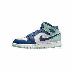 Air Jordan 1 Mid GS Mystic Navy Mint White Air Jordan basketball shoes with classic look
