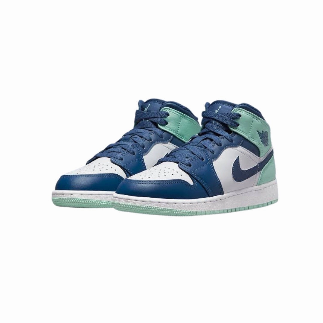 Air Jordan 1 Mid GS Mystic Navy Mint White Basketball Shoes