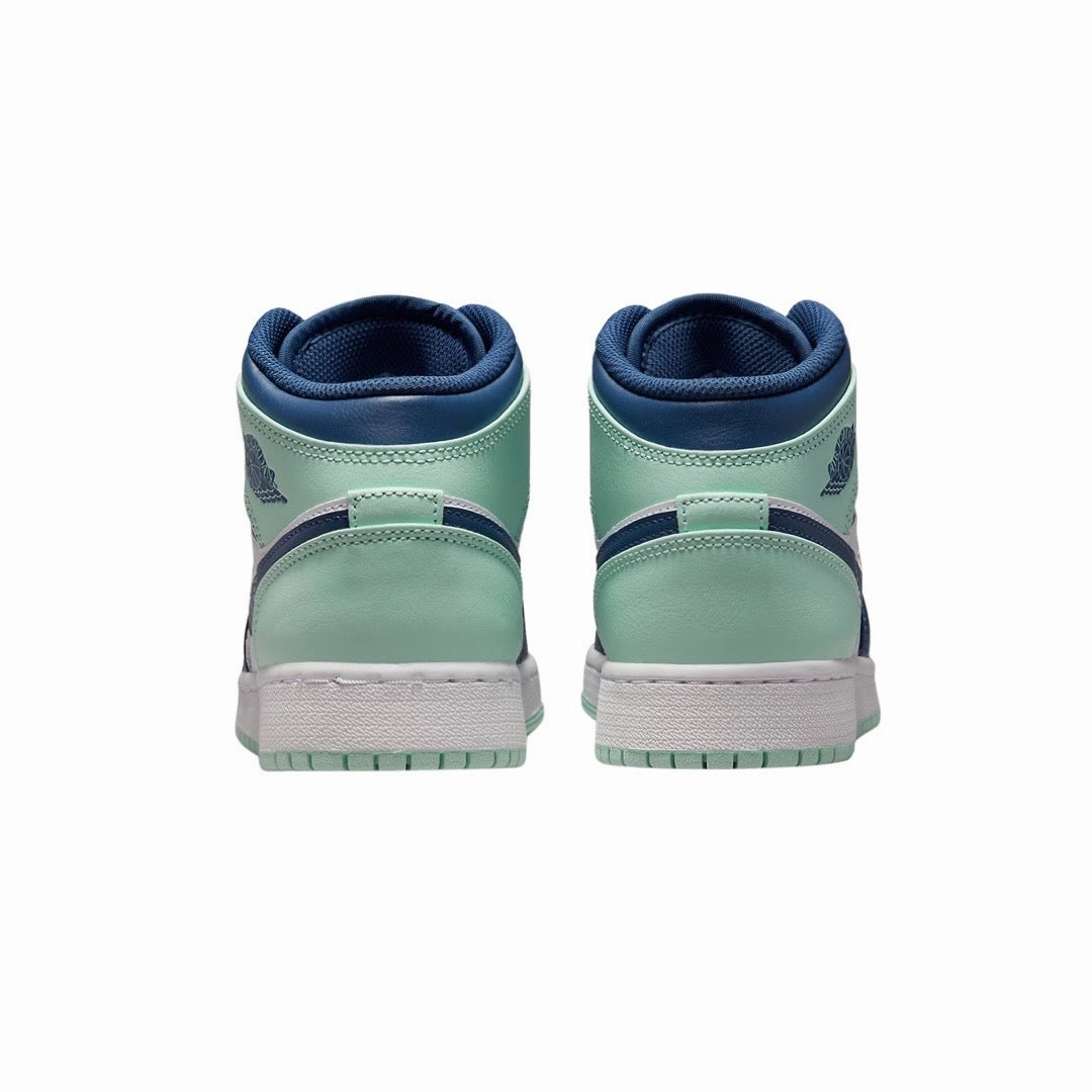 Air Jordan 1 Mid GS Mystic Navy Mint White Basketball Shoes