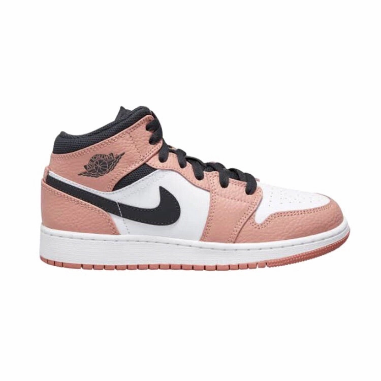 Air Jordan 1 Mid GS Pink Quartz Dark Smoke Grey Retro Sneakers