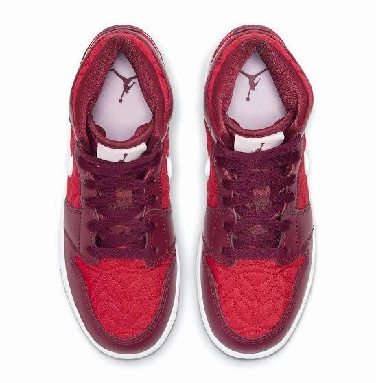 Air Jordan 1 Mid GS SE Pink Foam Red Quilt Retro Sneakers