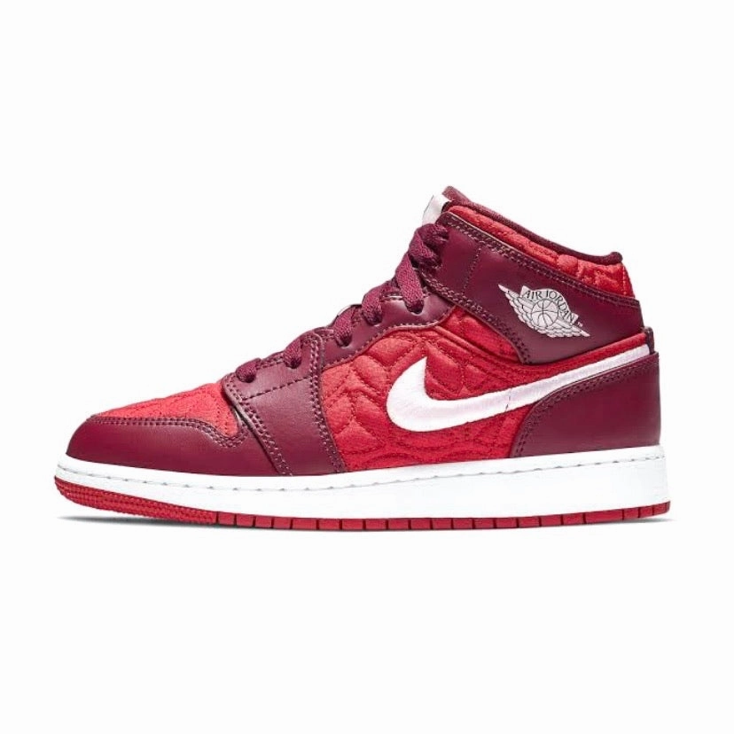 Air Jordan 1 Mid GS SE Pink Foam Red Quilt Retro Sneakers