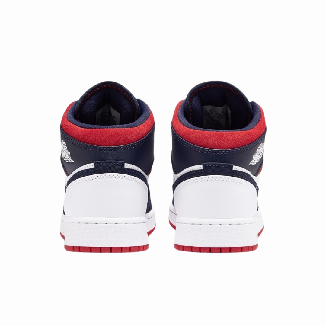 Air Jordan 1 Mid (GS) SE USA White Varsity Red Midnight Navy Basketball Shoes