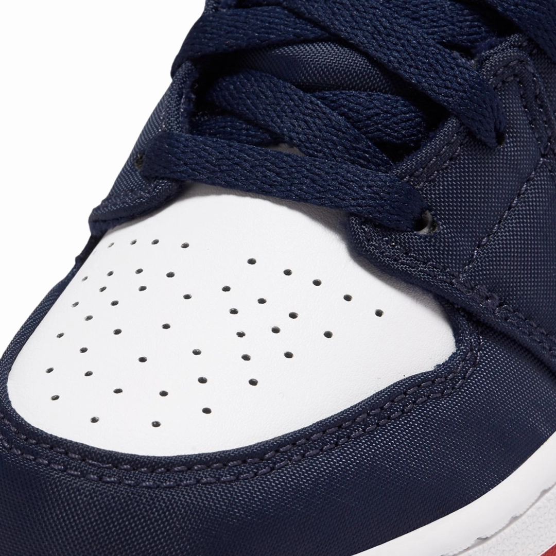 Air Jordan 1 Mid (GS) SE USA White Varsity Red Midnight Navy Basketball Shoes