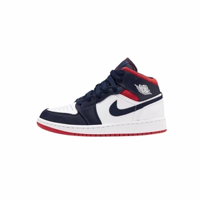 Air Jordan 1 Mid (GS) SE USA White Varsity Red Midnight Navy Air Jordan basketball shoes with classic look