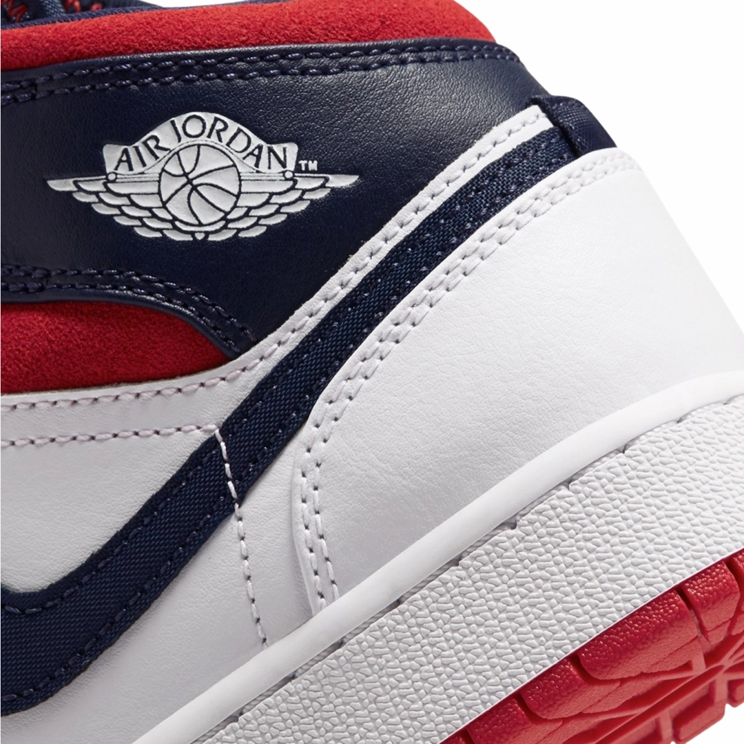 Air Jordan 1 Mid (GS) SE USA White Varsity Red Midnight Navy Basketball Shoes