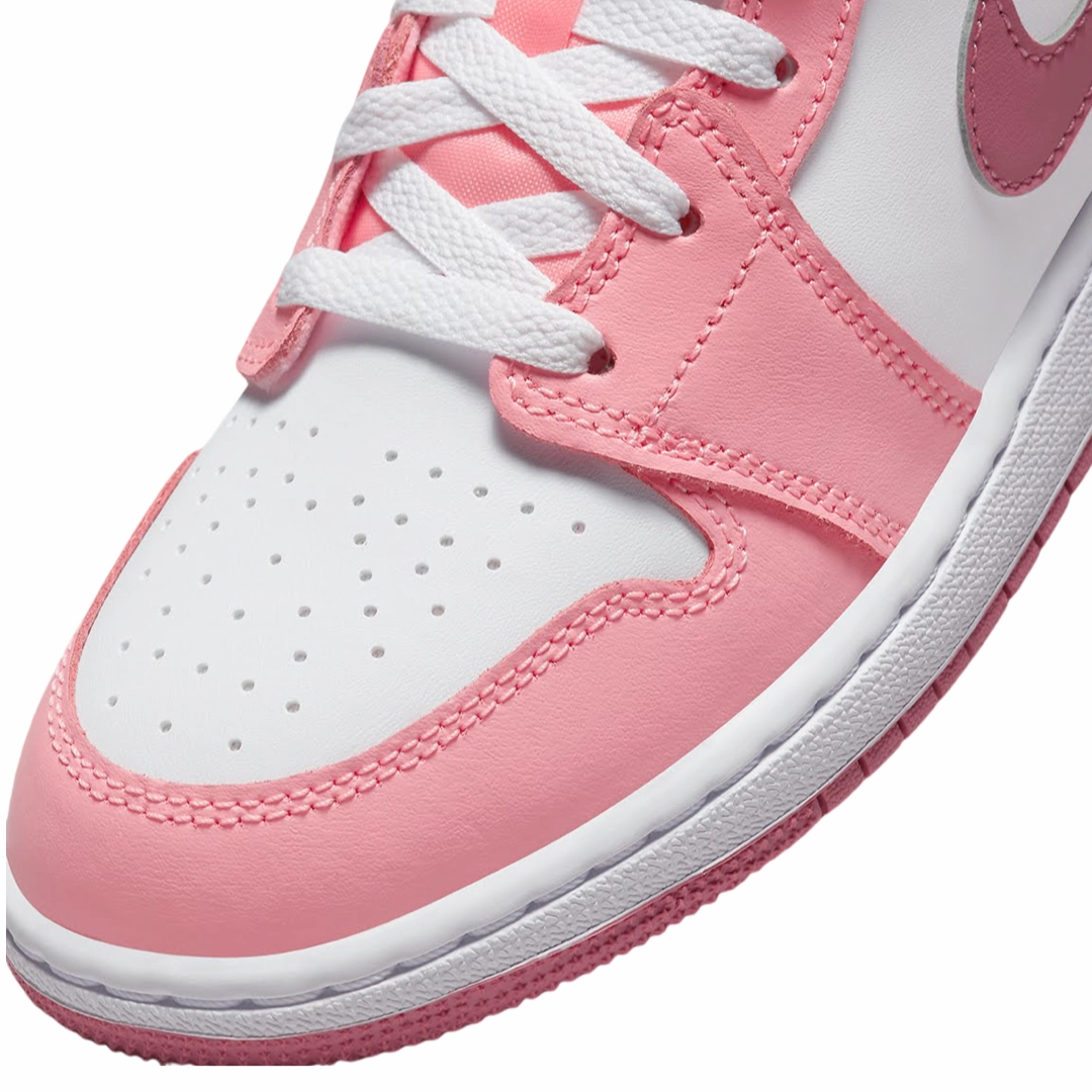 Air Jordan 1 Mid (GS) Valentine's Day Coral Chark Desert Berry White Basketball Shoes