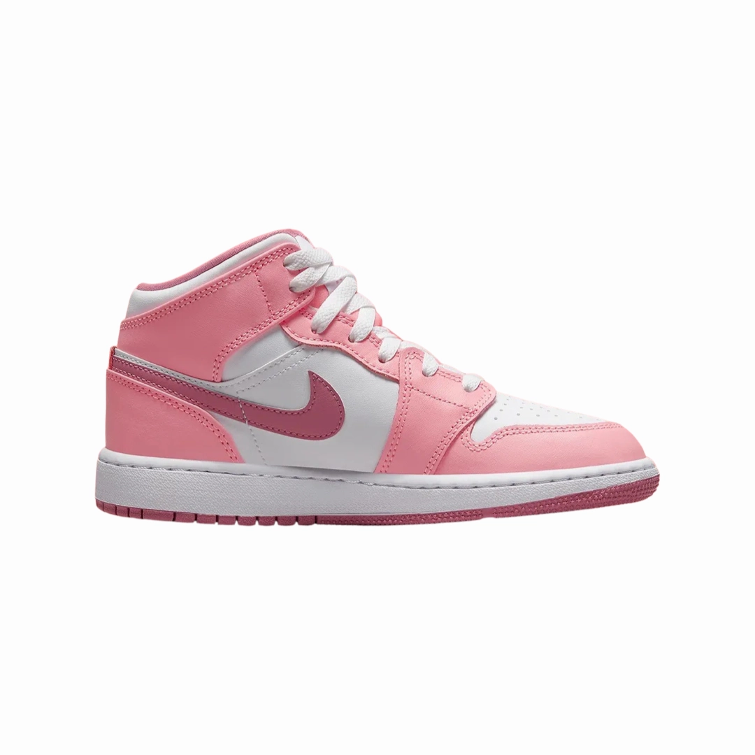 Air Jordan 1 Mid (GS) Valentine's Day Coral Chark Desert Berry White Basketball Shoes