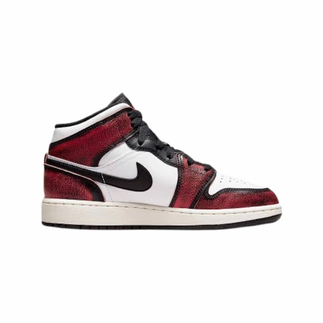 Air Jordan 1 Mid GS Wear Away Chicago Red White Black Basketball Shoes
