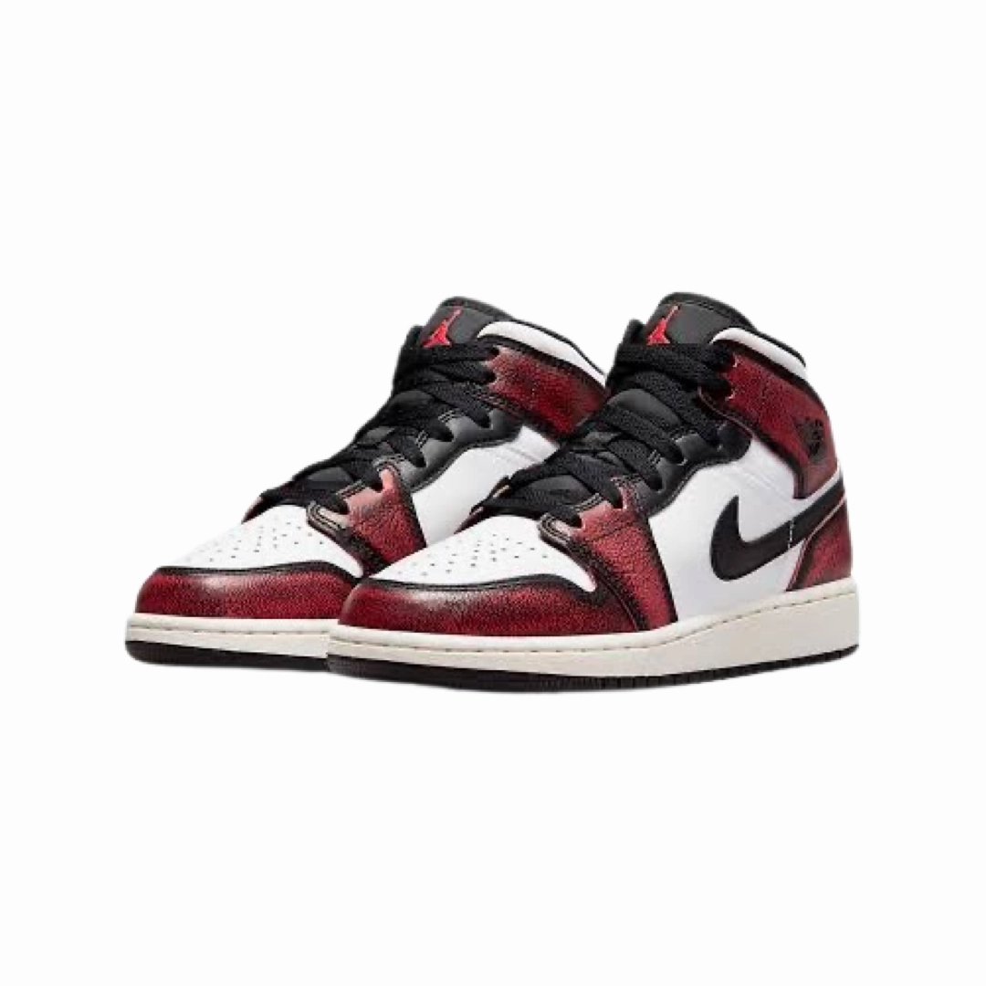 Air Jordan 1 Mid GS Wear Away Chicago Red White Black Basketball Shoes