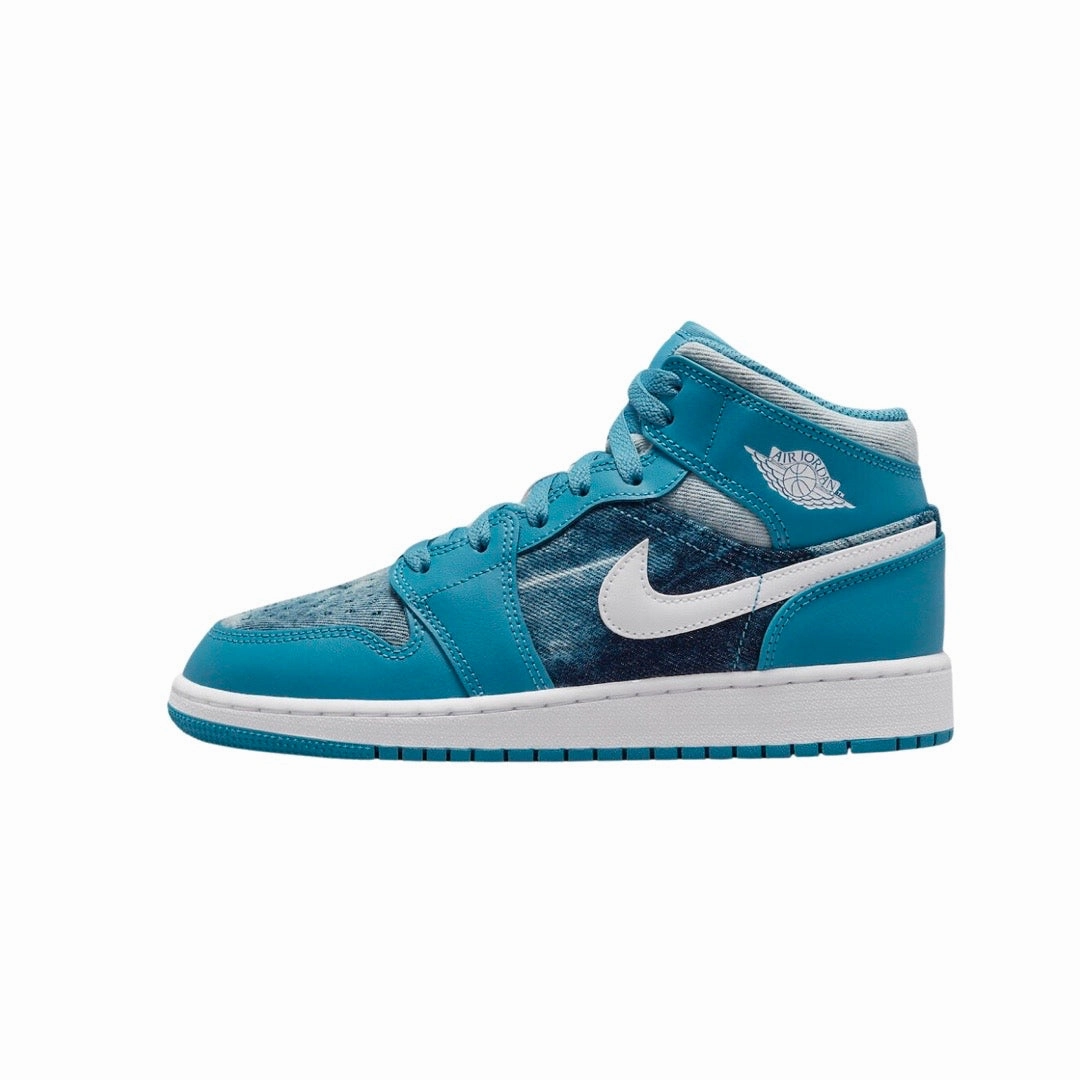 Air Jordan 1 Mid GS White Dutch Blue White Basketball Shoes