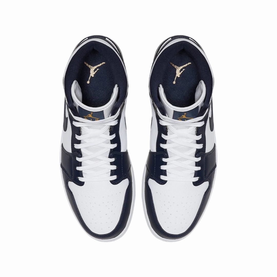 Air Jordan 1 Mid Obsidian White Metallic Gold Obsidian Basketball Shoes