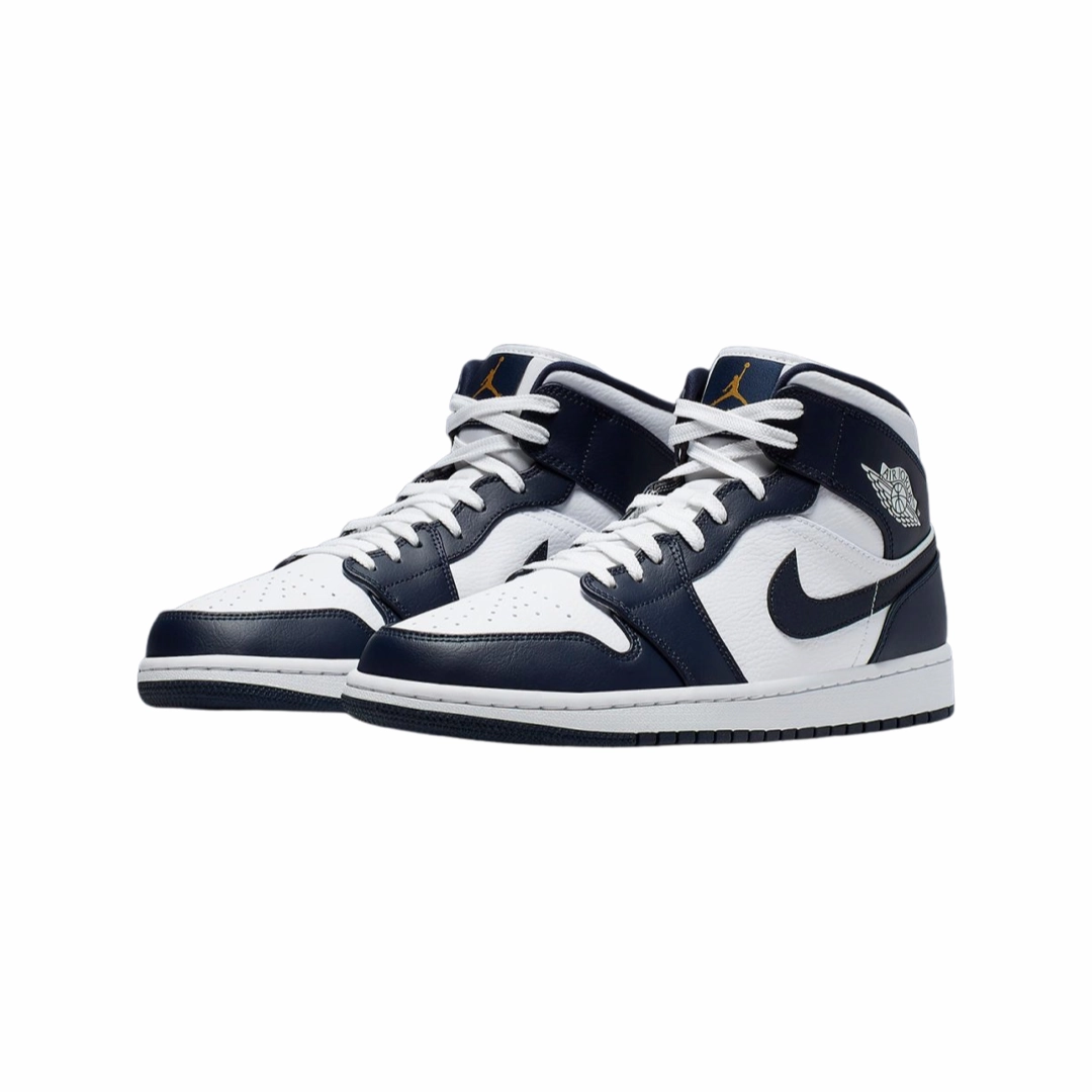 Air Jordan 1 Mid Obsidian White Metallic Gold Obsidian Basketball Shoes